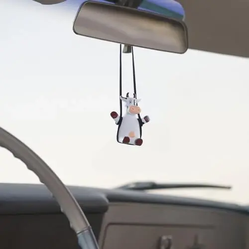 YGMONER Cute Swinging Cow Car Rear View Mirror Hanging Accessories Funny Car Interior Decor Gifts for Women Men (Cow) - 2