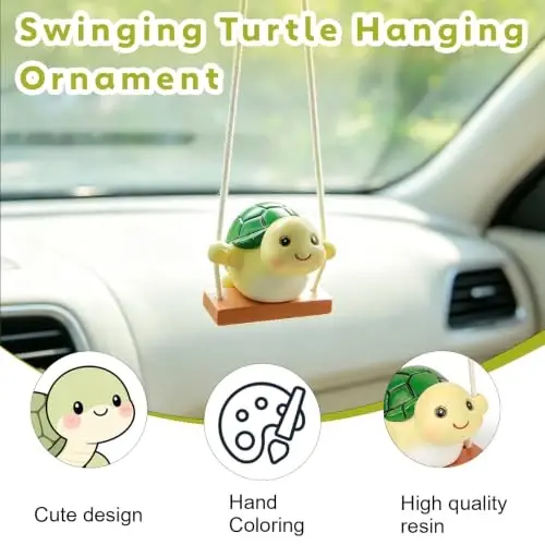YGMONER Sallanan Kaplumbağa Araba Asma Süsü – Komik Dikiz Aynası Asma Aksesuarları, Hayvan Severler İçin İdeal Hediye (Kaplumbağa) - 3