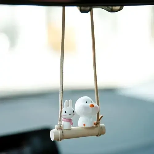 YGMONER Cute Swinging Cow Car Rear View Mirror Hanging Accessories Funny Car Interior Decor Gifts for Women Men (Cow) - 1