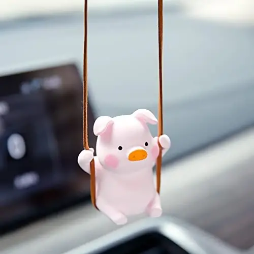 YGMONER Super Cute Swinging Pig Car Mirror Hanging Ornament Car Interior Accessories (Pig) - 1