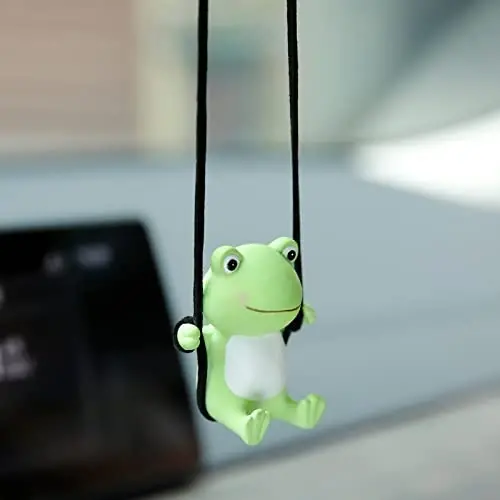 YGMONER Cute Swinging Frog Car Rear View Mirror Hanging Accessories Funny Car Interior Decor Gifts for Women Men (Frog) - 1