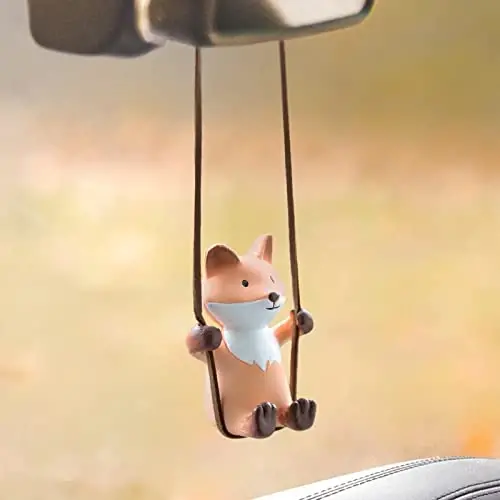 YGMONER Cute Swinging Fox Car Rear View Mirror Hanging Accessories Funny Car Interior Decor Gifts for Women Men (Fox) 