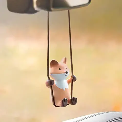 YGMONER Cute Swinging Fox Car Rear View Mirror Hanging Accessories Funny Car Interior Decor Gifts for Women Men (Fox) - MODAZONE