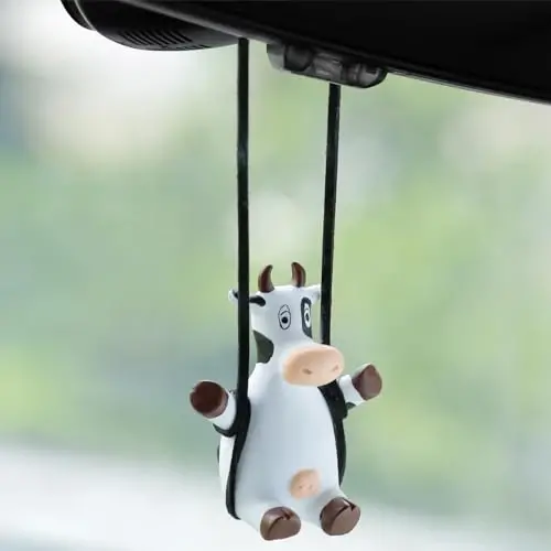 YGMONER Swinging Cow Car Hanging Ornament – Favorite Farm Animal Car Interior Mirror Decorations, Funny Rear View Mirror Hanging Accessories, Ideal Gift for Animal Lovers (Cow) - 1