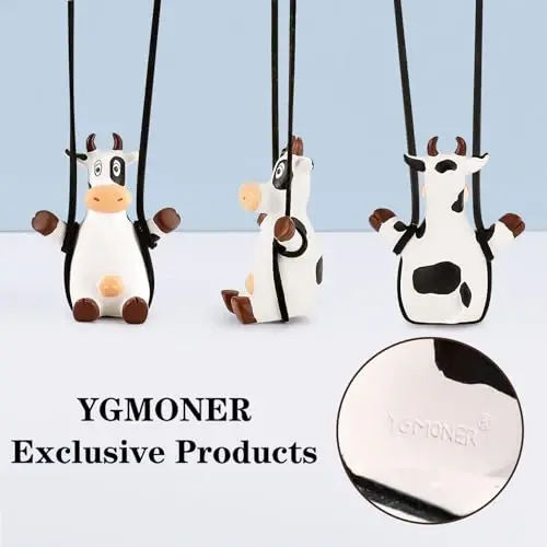 YGMONER Swinging Cow Car Interior Rearview Mirror Hanging Accessories (Cow) - 4