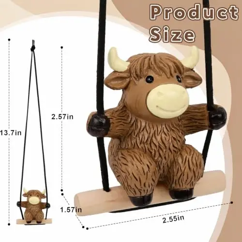 YGMONER Swinging Highland Cow Car Hanging Ornament – Holiday Favorite Farm Animal, Funny Rear View Mirror Hanging Accessories, Ideal Gift for Animal Lovers (Highland Cow) - 2