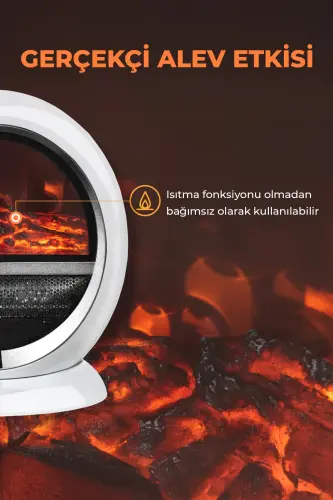 YH-09A Şömine Efektli Fanlı Isıtıcı | 1500 W, 60° Salınım, Dekoratif Şömine Görünümü - 2
