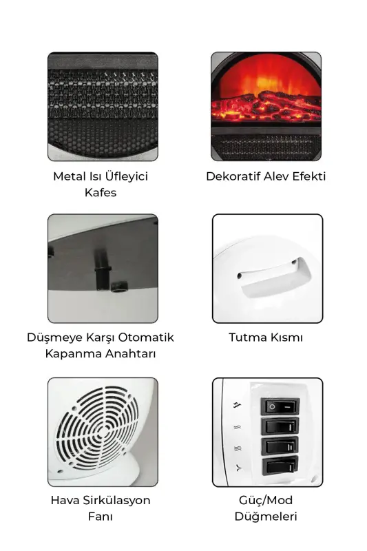 YH-09A Şömine Efektli Fanlı Isıtıcı | 1500 W, 60° Salınım, Dekoratif Şömine Görünümü - 6