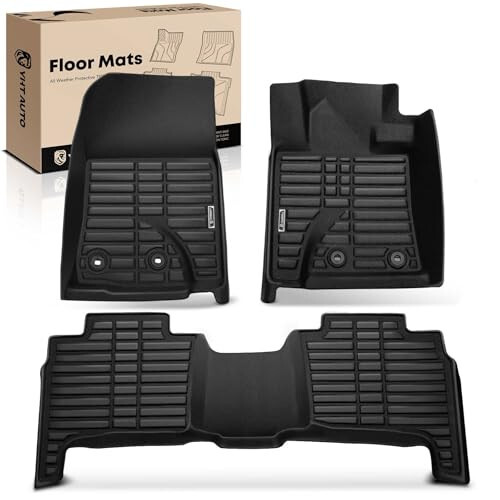 YHTAUTO Automotive All Weather Floor Mats Compatible with Lexus LX570 2013-2020, Toyota Land Cruiser 2013-2021, Car Mats Custom Fit TPE Floor Liners Front & Back Seat, Black, Set of 3 - 1