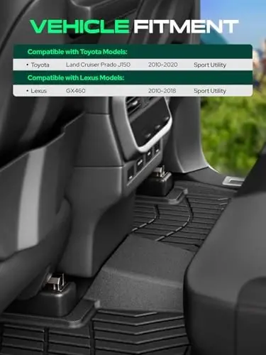 YHTAUTO Floor Mats Fit Lexus GX460 2010-2018, Toyota Land Cruiser Prado J150 2010-2020, TPE All Weather Car Mats Waterproof Anti-Slip Odorless Floor Liner, Front & 2nd Row Liner Set of 4 