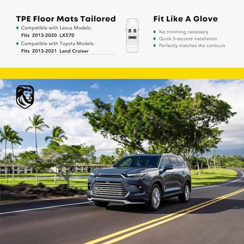 YHTAUTO Floor Mats Fit 2013-2021 Toyota Land Cruiser, 2013-2020 Lexus LX570, TPE All Weather Car Mats Waterproof Anti-Slip Odorless Floor Liner, Interior Car Accessories Front & 2nd Row Liner - 12