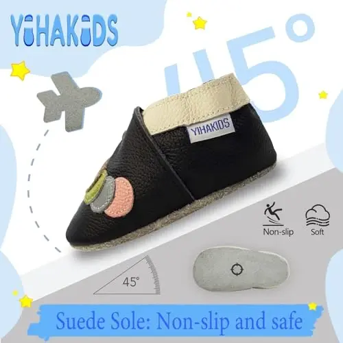 YIHAKIDS Baby First Walking Shoes Genuine Leather Baby Moccasins Soft Sole Slippers Crib Shoes Anti-Slip Booties for Boys Girls Infant Toddler - 3