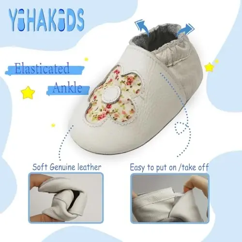 YIHAKIDS Baby First Walking Shoes Genuine Leather Baby Moccasins Soft Sole Slippers Crib Shoes Anti-Slip Booties for Boys Girls Infant Toddler - 4