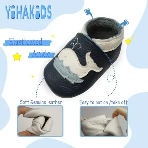 YIHAKIDS Baby First Walking Shoes Genuine Leather Baby Moccasins Soft Sole Slippers Crib Shoes Anti-Slip Booties for Boys Girls Infant Toddler - 4