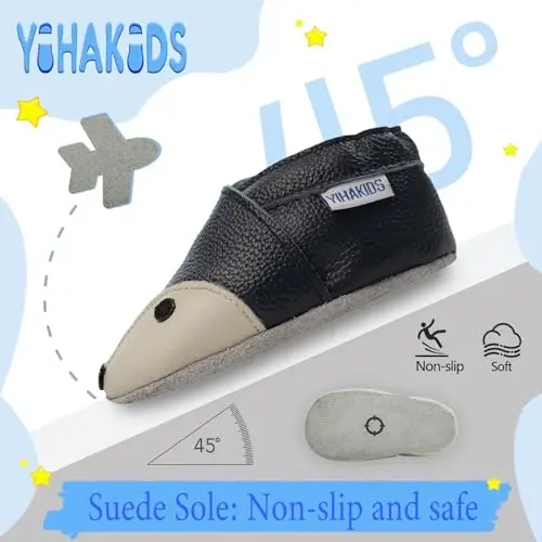 YIHAKIDS Baby First Walking Shoes Genuine Leather Baby Moccasins Soft Sole Slippers Crib Shoes Anti-Slip Booties for Boys Girls Infant Toddler - 3