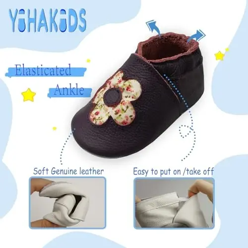 YIHAKIDS Baby First Walking Shoes Genuine Leather Baby Moccasins Soft Sole Slippers Crib Shoes Anti-Slip Booties for Boys Girls Infant Toddler - 4