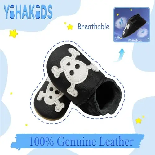 YIHAKIDS Baby First Walking Shoes Genuine Leather Baby Moccasins Soft Sole Slippers Crib Shoes Anti-Slip Booties for Boys Girls Infant Toddler - 2