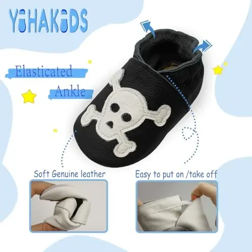 YIHAKIDS Baby First Walking Shoes Genuine Leather Baby Moccasins Soft Sole Slippers Crib Shoes Anti-Slip Booties for Boys Girls Infant Toddler - 4