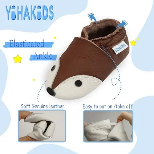 YIHAKIDS Baby First Walking Shoes Genuine Leather Baby Moccasins Soft Sole Slippers Crib Shoes Anti-Slip Booties for Boys Girls Infant Toddler - 4