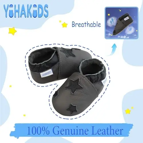 YIHAKIDS Baby First Walking Shoes Genuine Leather Baby Moccasins Soft Sole Slippers Crib Shoes Anti-Slip Booties for Boys Girls Infant Toddler - 2