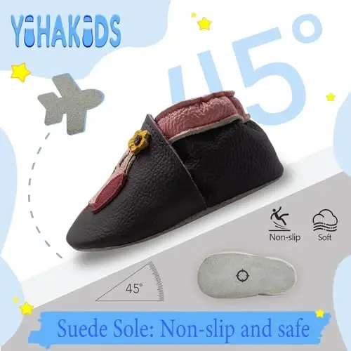 YIHAKIDS Baby First Walking Shoes Genuine Leather Baby Moccasins Soft Sole Slippers Crib Shoes Anti-Slip Booties for Boys Girls Infant Toddler - 3