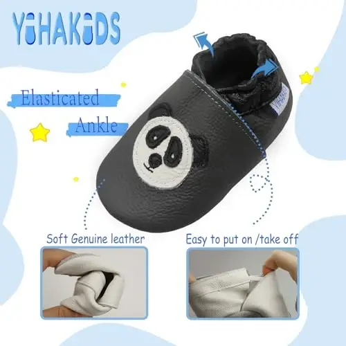 YIHAKIDS Baby First Walking Shoes Genuine Leather Baby Moccasins Soft Sole Slippers Crib Shoes Anti-Slip Booties for Boys Girls Infant Toddler - 4