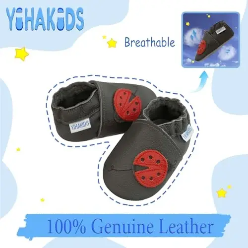 YIHAKIDS Baby First Walking Shoes Genuine Leather Baby Moccasins Soft Sole Slippers Crib Shoes Anti-Slip Booties for Boys Girls Infant Toddler - 2