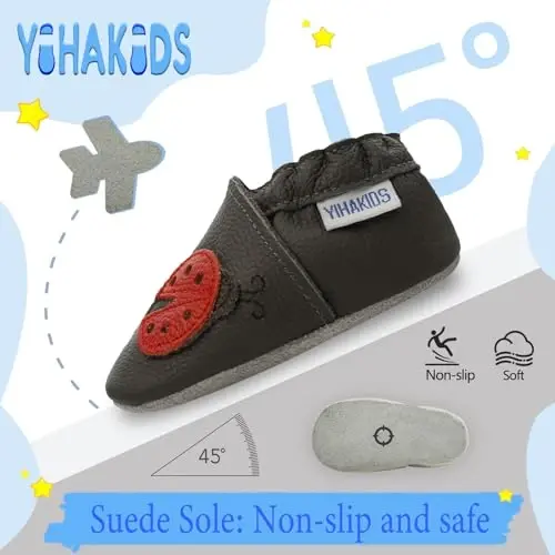 YIHAKIDS Baby First Walking Shoes Genuine Leather Baby Moccasins Soft Sole Slippers Crib Shoes Anti-Slip Booties for Boys Girls Infant Toddler - 3