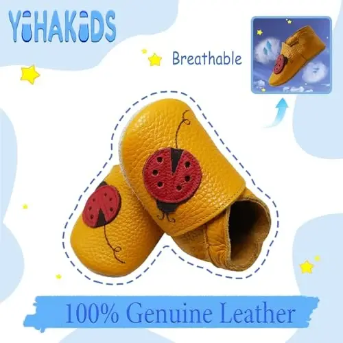 YIHAKIDS Baby First Walking Shoes Genuine Leather Baby Moccasins Soft Sole Slippers Crib Shoes Anti-Slip Booties for Boys Girls Infant Toddler - 2