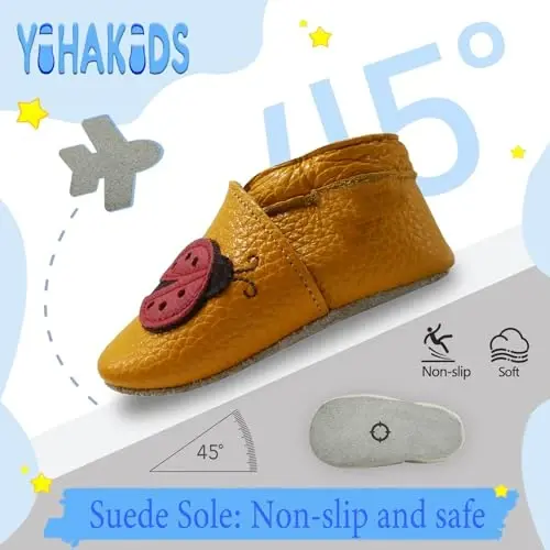 YIHAKIDS Baby First Walking Shoes Genuine Leather Baby Moccasins Soft Sole Slippers Crib Shoes Anti-Slip Booties for Boys Girls Infant Toddler - 3