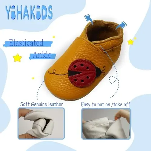 YIHAKIDS Baby First Walking Shoes Genuine Leather Baby Moccasins Soft Sole Slippers Crib Shoes Anti-Slip Booties for Boys Girls Infant Toddler - 4