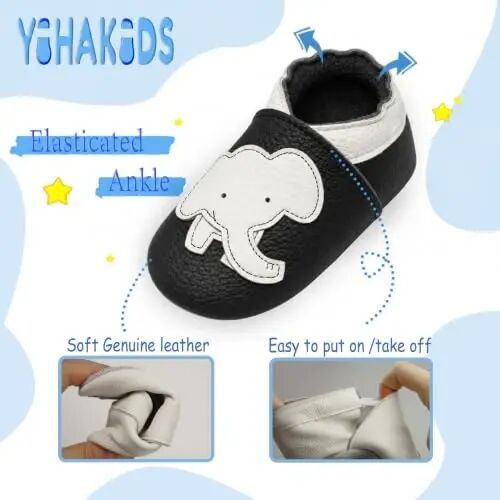 YIHAKIDS Baby Leather Moccasins Soft Sole Infant Toddler Shoes | Breathable genuine leather, non-slip suede sole, elastic ankle design, comfy fit for 0-24M babies, spot clean - 5