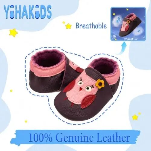 YIHAKIDS Baby Leather Moccasins Soft Sole Infant Toddler Shoes | Breathable genuine leather, non-slip suede sole, elastic ankle design, comfy fit for 0-24M babies, spot clean - 3