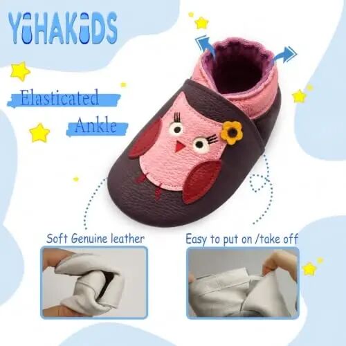 YIHAKIDS Baby Leather Moccasins Soft Sole Infant Toddler Shoes | Breathable genuine leather, non-slip suede sole, elastic ankle design, comfy fit for 0-24M babies, spot clean - 5