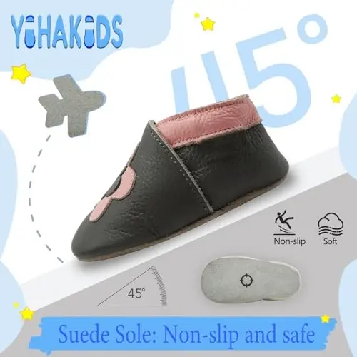 YIHAKIDS Baby Leather Moccasins Soft Sole Infant Toddler Shoes | Breathable genuine leather, non-slip suede sole, elastic ankle design, comfy fit for 0-24M babies, spot clean - 3