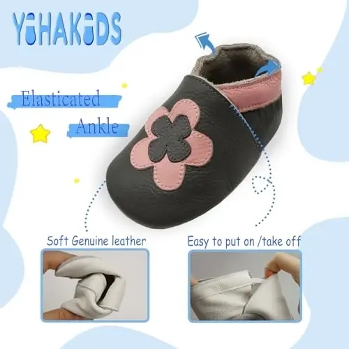 YIHAKIDS Baby Leather Moccasins Soft Sole Infant Toddler Shoes | Breathable genuine leather, non-slip suede sole, elastic ankle design, comfy fit for 0-24M babies, spot clean - 4
