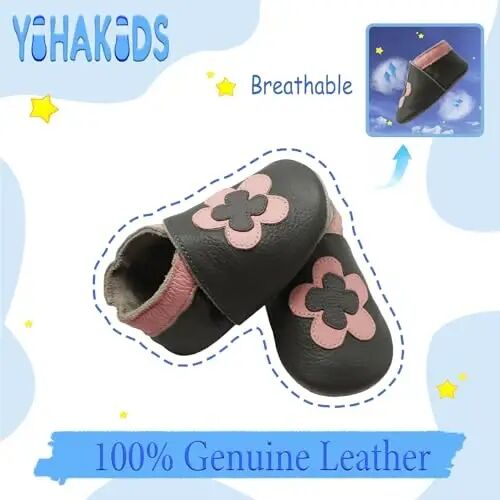 YIHAKIDS Baby Leather Moccasins Soft Sole Infant Toddler Shoes | Breathable genuine leather, non-slip suede sole, elastic ankle design, comfy fit for 0-24M babies, spot clean - YIHAKIDS (1)