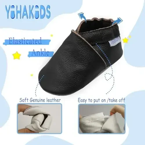 YIHAKIDS Baby Leather Shoes Soft Sole First Walking Moccasins Infants Toddler Boys Girls Crawling Slippers Slip-on Shoes Solid Color Shoes - 4