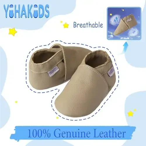 YIHAKIDS Baby Leather Shoes Soft Sole First Walking Moccasins Infants Toddler Boys Girls Crawling Slippers Slip-on Shoes Solid Color Shoes - 2