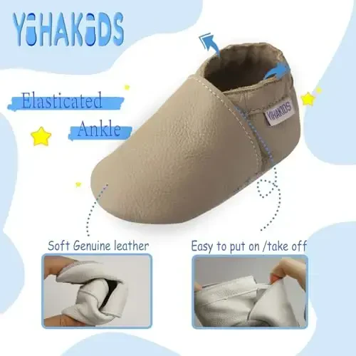 YIHAKIDS Baby Leather Shoes Soft Sole First Walking Moccasins Infants Toddler Boys Girls Crawling Slippers Slip-on Shoes Solid Color Shoes - 4
