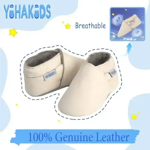 YIHAKIDS Baby Leather Shoes Soft Sole First Walking Moccasins Infants Toddler Boys Girls Crawling Slippers Slip-on Shoes Solid Color Shoes - 2