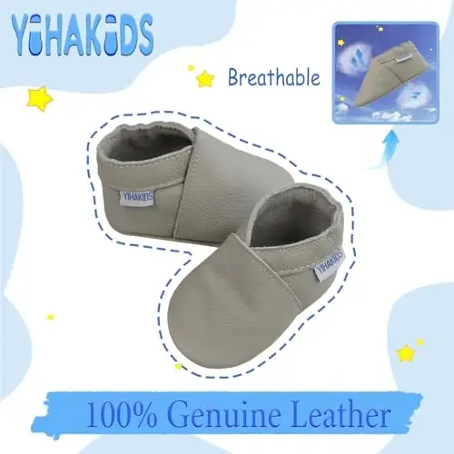 YIHAKIDS Baby Leather Shoes Soft Sole First Walking Moccasins Infants Toddler Boys Girls Crawling Slippers Slip-on Shoes Solid Color Shoes - 2
