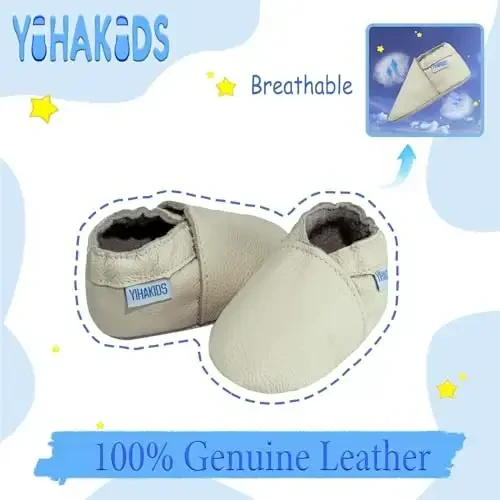 YIHAKIDS Baby Leather Shoes Soft Sole First Walking Moccasins Infants Toddler Boys Girls Crawling Slippers Slip-on Shoes Solid Color Shoes - 2