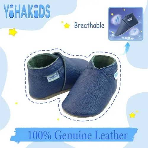 YIHAKIDS Baby Leather Shoes Soft Sole First Walking Moccasins Infants Toddler Boys Girls Crawling Slippers Slip-on Shoes Solid Color Shoes - 2