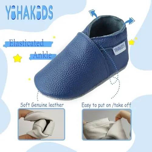 YIHAKIDS Baby Leather Shoes Soft Sole First Walking Moccasins Infants Toddler Boys Girls Crawling Slippers Slip-on Shoes Solid Color Shoes - 4