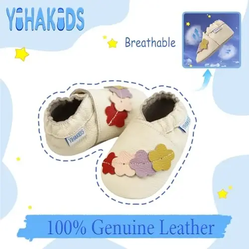 YIHAKIDS Baby Leather Shoes Soft Sole First Walking Moccasins Infants Toddler Boys Girls Crawling Slippers Slip-on Shoes with Elastic Ankle - 2