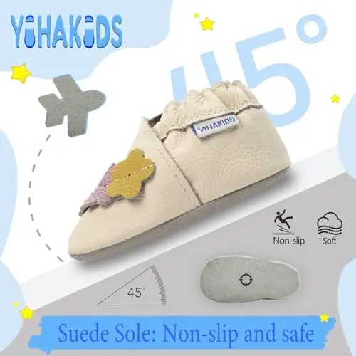YIHAKIDS Baby Leather Shoes Soft Sole First Walking Moccasins Infants Toddler Boys Girls Crawling Slippers Slip-on Shoes with Elastic Ankle - 3
