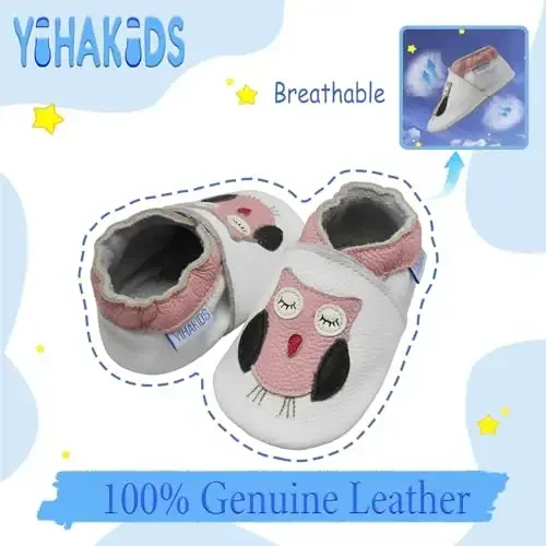 YIHAKIDS Baby Leather Shoes Soft Sole First Walking Moccasins Infants Toddler Boys Girls Crawling Slippers Slip-on Shoes with Elastic Ankle - 2