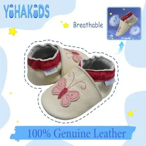 YIHAKIDS Baby Leather Shoes Soft Sole First Walking Moccasins Infants Toddler Boys Girls Crawling Slippers Slip-on Shoes with Elastic Ankle - 2