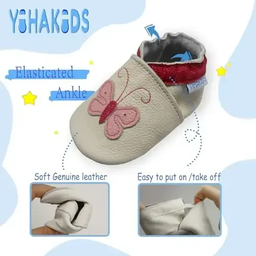 YIHAKIDS Baby Leather Shoes Soft Sole First Walking Moccasins Infants Toddler Boys Girls Crawling Slippers Slip-on Shoes with Elastic Ankle - 4